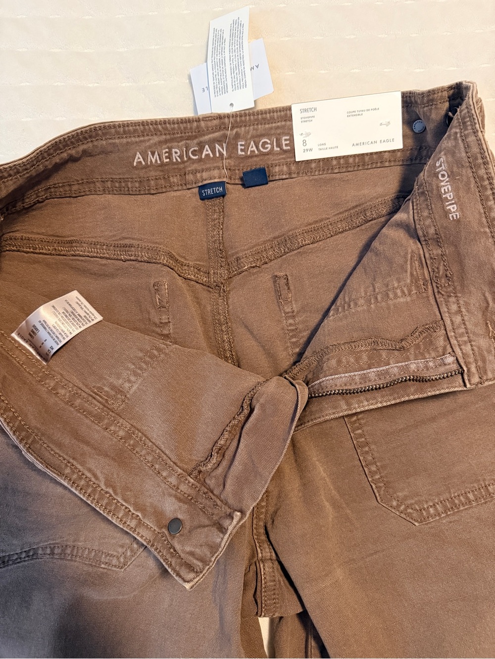 NWT AE Stretch High Waisted Utility Stovepipe Brown Jeans Pants 8L 29W - Picture 6 of 14